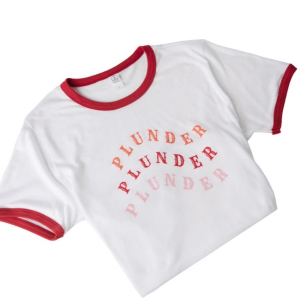 Plunder Design White and Red Graphic T-Shirt Plus size 3XL